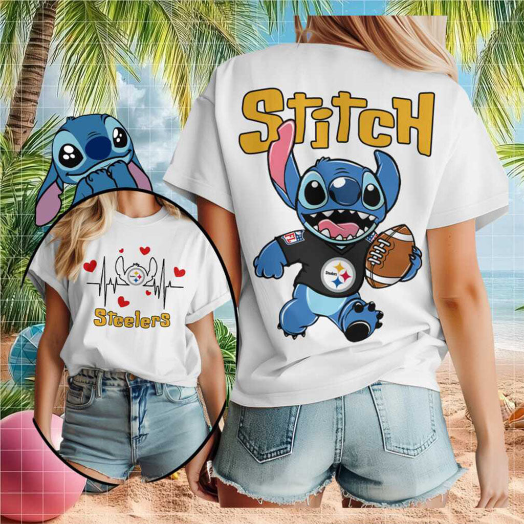 Pittsburgh Football Stitch Heartbeat Cute Sports T-Shirt Pittsburgh Steelers Merch Unique Gift