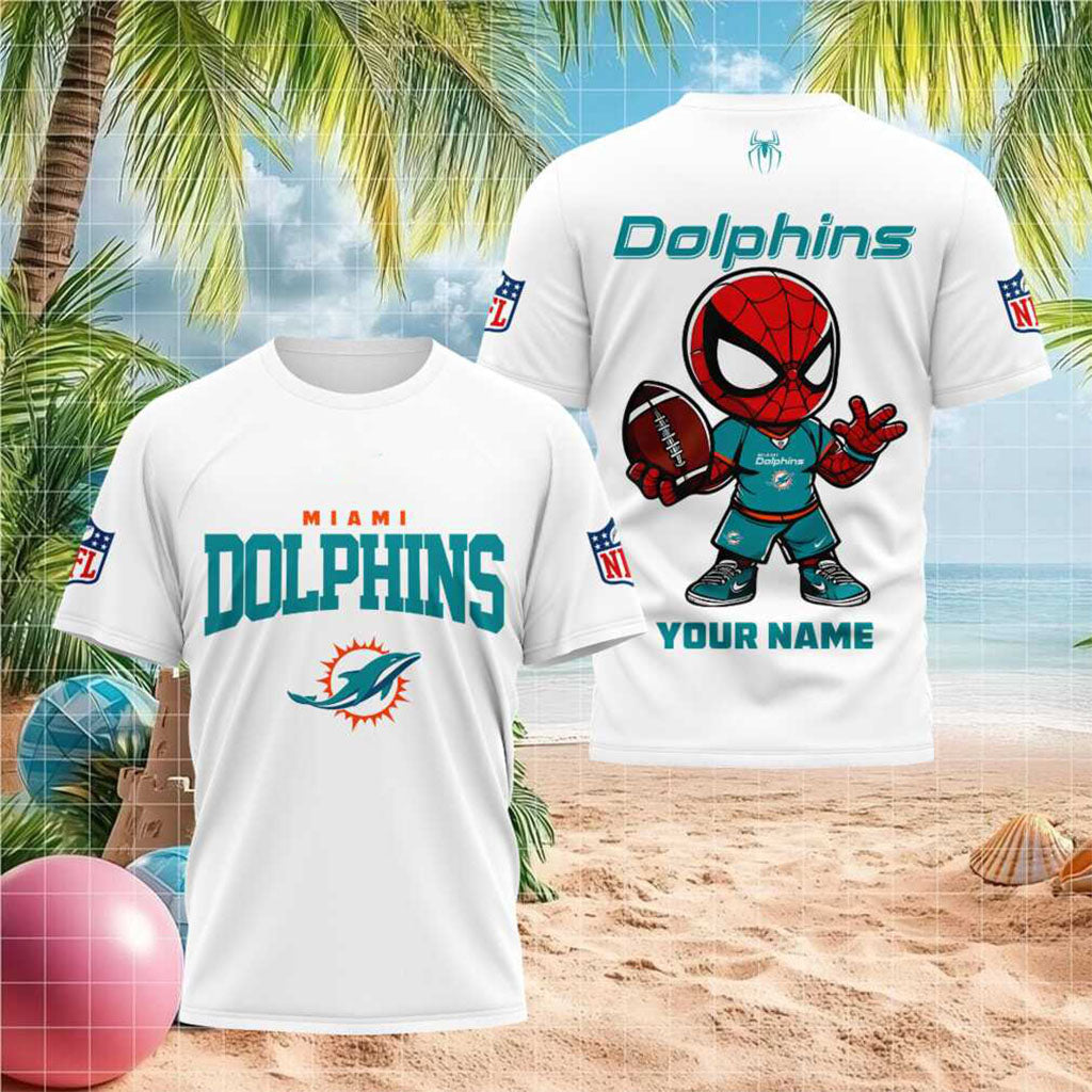 Custom Name Miami Dolphins Spider Superhero Football T-Shirt Miami Dolphins Merch Gifts