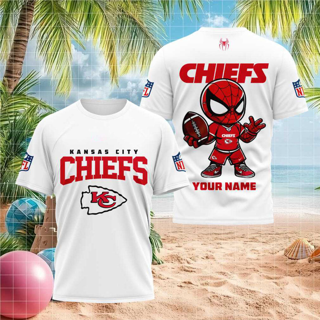 Custom Name Kansas City Chiefs Spiderman Football T-Shirt Kansas City Chiefs Merch Present