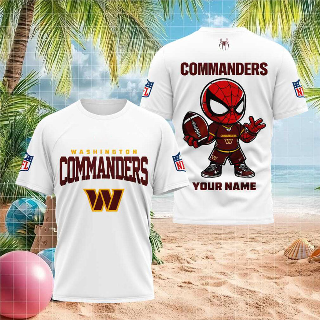 Custom Name Washington Commanders Spider Superhero Football T-Shirt Washington Commanders Merch