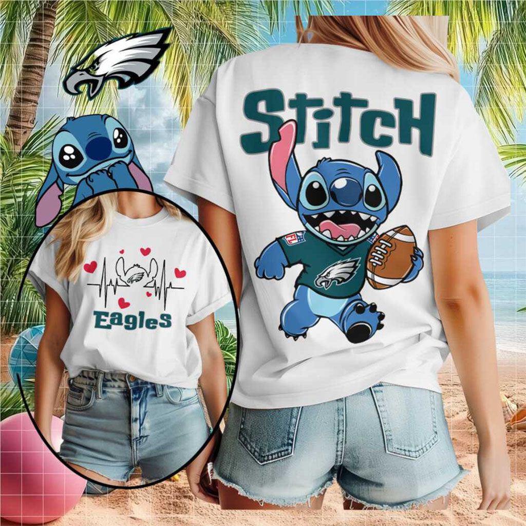 Philadelphia Football Stitch Heartbeat Cute Sports T-Shirt Philadelphia 76ers Merch Fan Gift