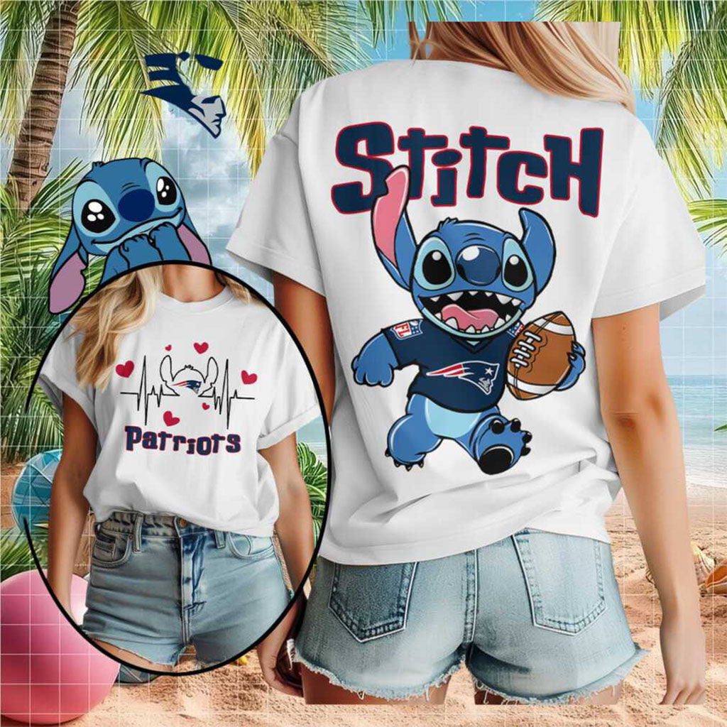 New England Patriots Stitch Football Heartbeat T-Shirt New England Patriots Merch Present