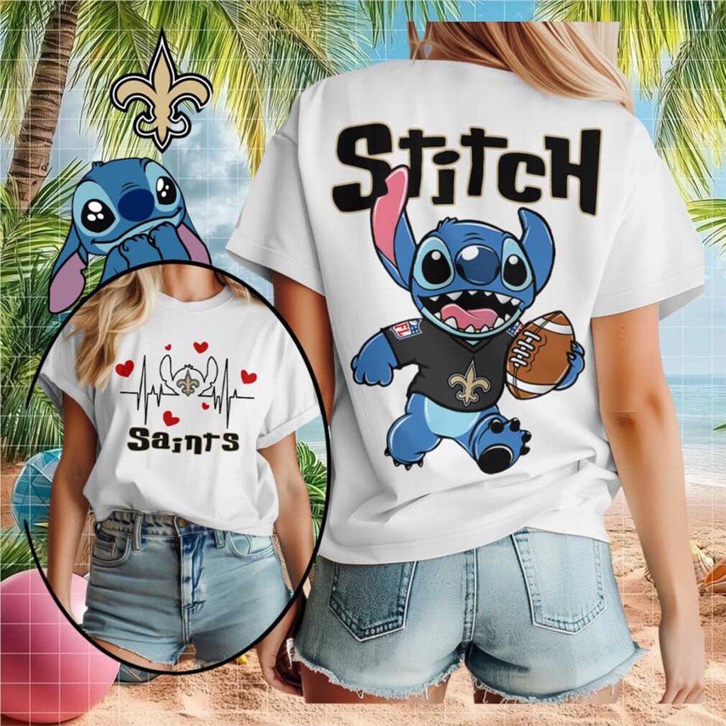 New Orleans Saints Stitch Football Heartbeat T-Shirt New Orleans Saints Merch Birthday Gift