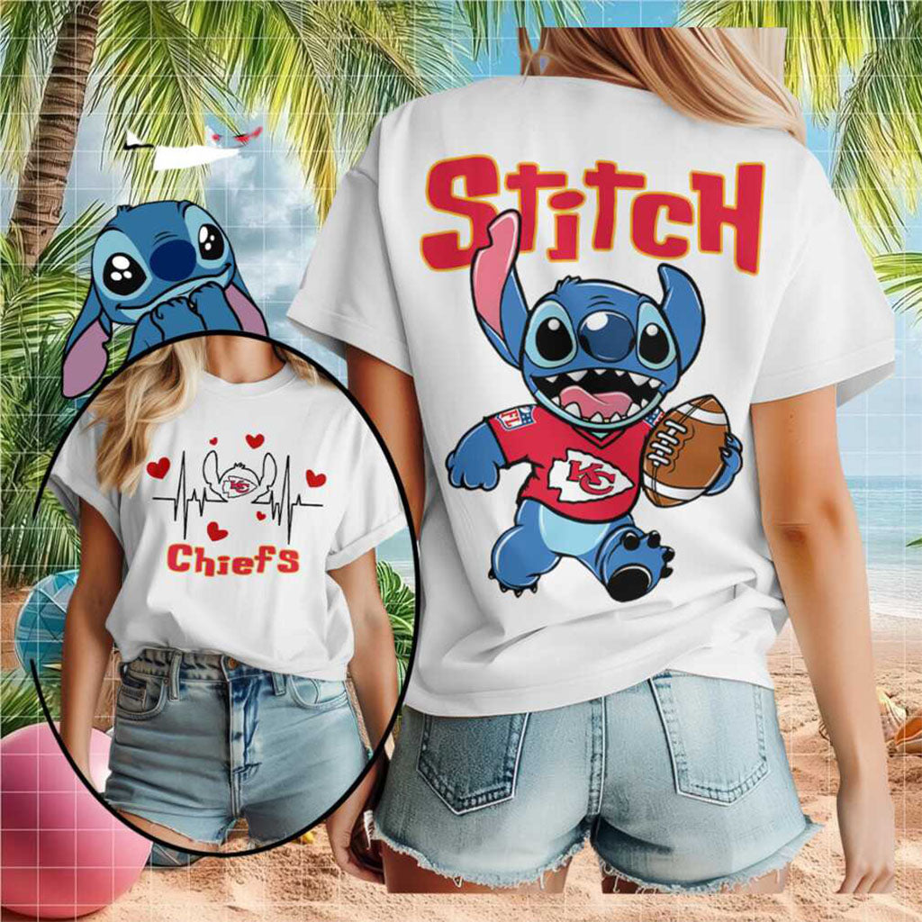 Kansas City Chiefs Stitch Football Heartbeat T-Shirt Kansas City Chiefs Merch Present For Him