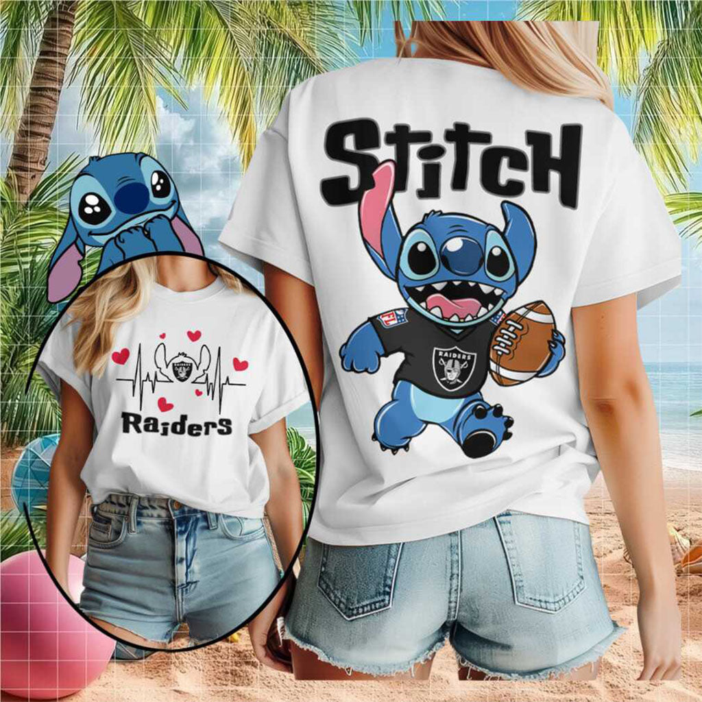 Las Vegas Raiders Stitch Football Heartbeat T-Shirt Las Vegas Raiders Merch Fan Gift