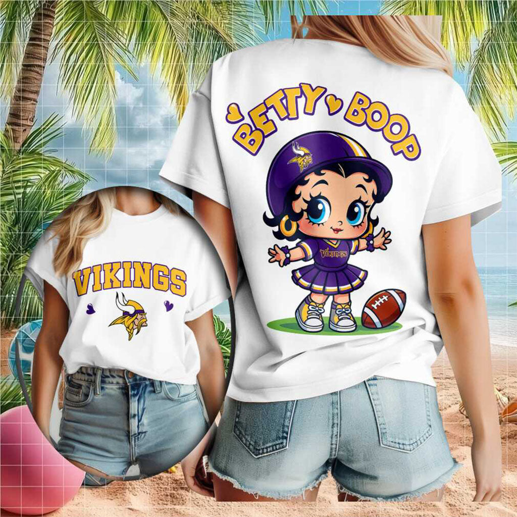 Minnesota Vikings Betty Boop Football Cheerleader T-Shirt Minnesota Vikings Merch Gifts
