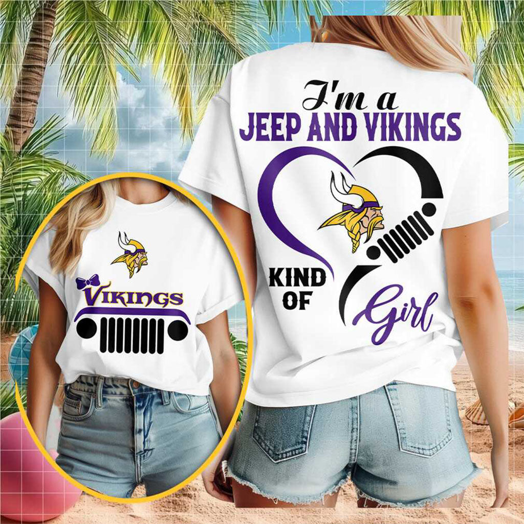 Minnesota Vikings Jeep Heartbeat Fan T-Shirt Minnesota Vikings Merch Gift For Her