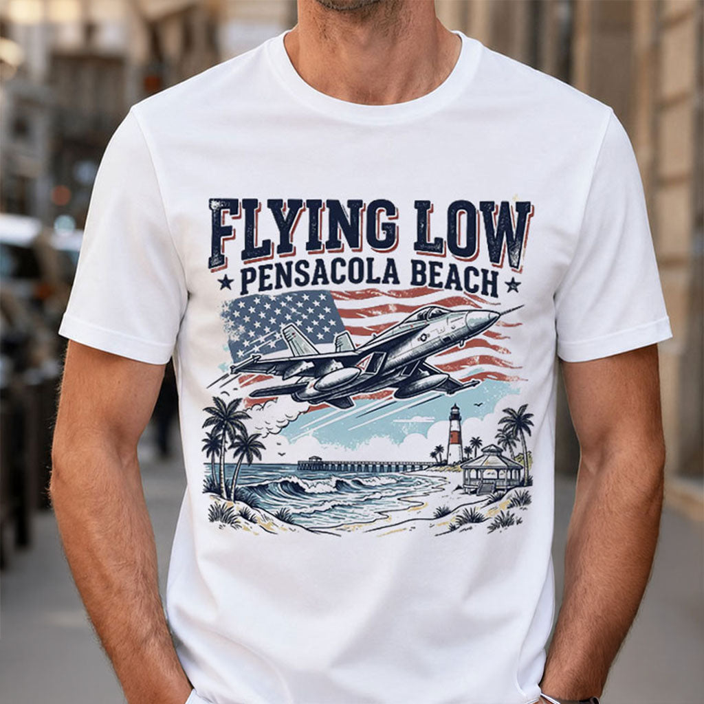Flying Low Pensacola Beach Fighter Jet Blue Angels Air Show T-Shirt Best Gifts For Husband