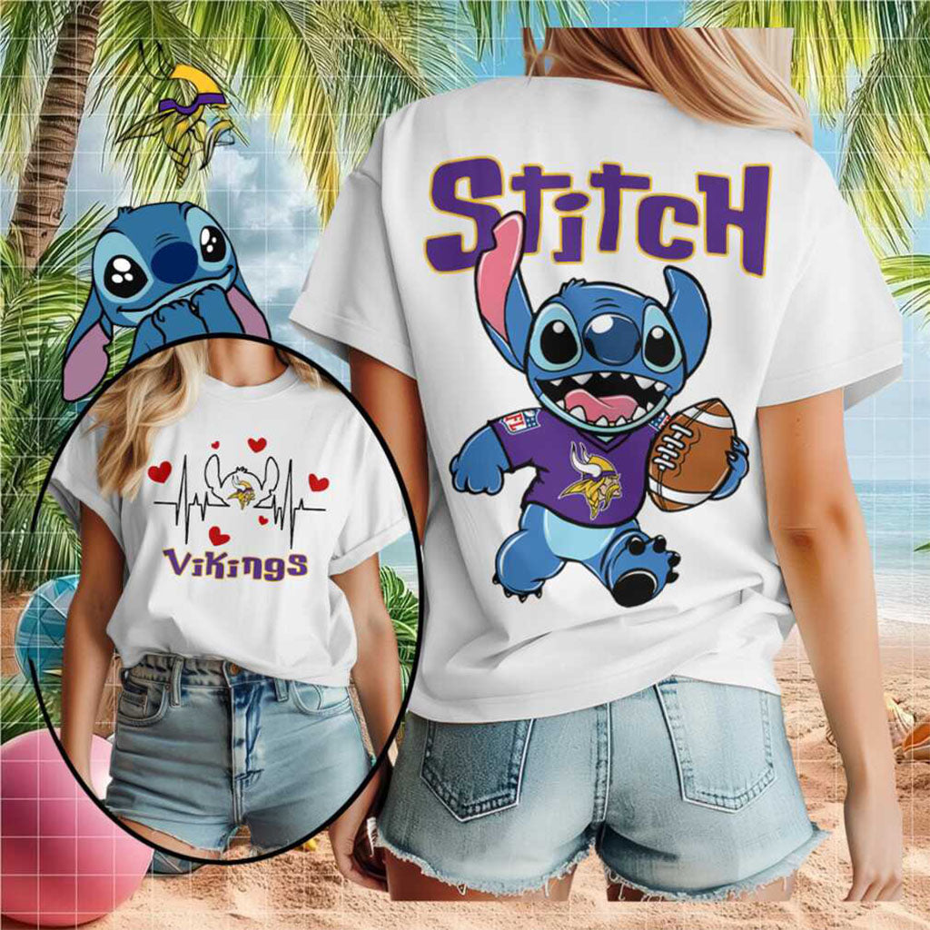 Minnesota Football Stitch Heartbeat Cute Sports T-Shirt Minnesota Vikings Merch Gift For Fans