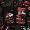 Dunkin Donuts x Snoopy 76th Anniversary Black T-Shirt Funny Snoopy Shirt Gifts For BFF