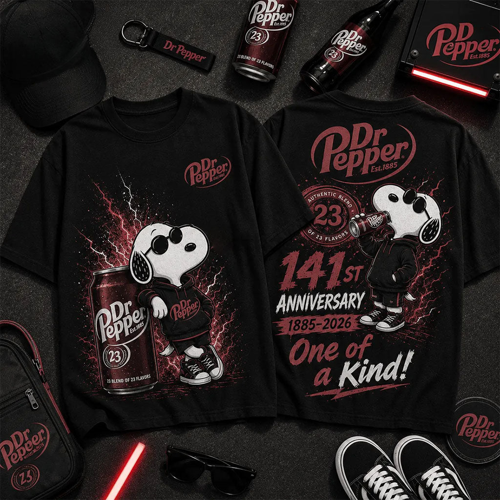 Dr Pepper x Snoopy 141st Anniversary Lightning Black T-Shirt Dr Pepper Merch Gift Ideas For Him