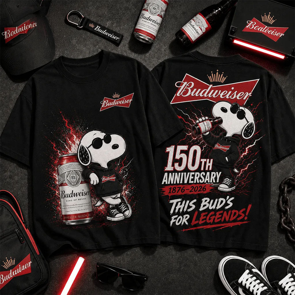 Budweiser x Snoopy 150th Anniversary Black T-Shirt Budweiser Merch Gifts For Drinkers