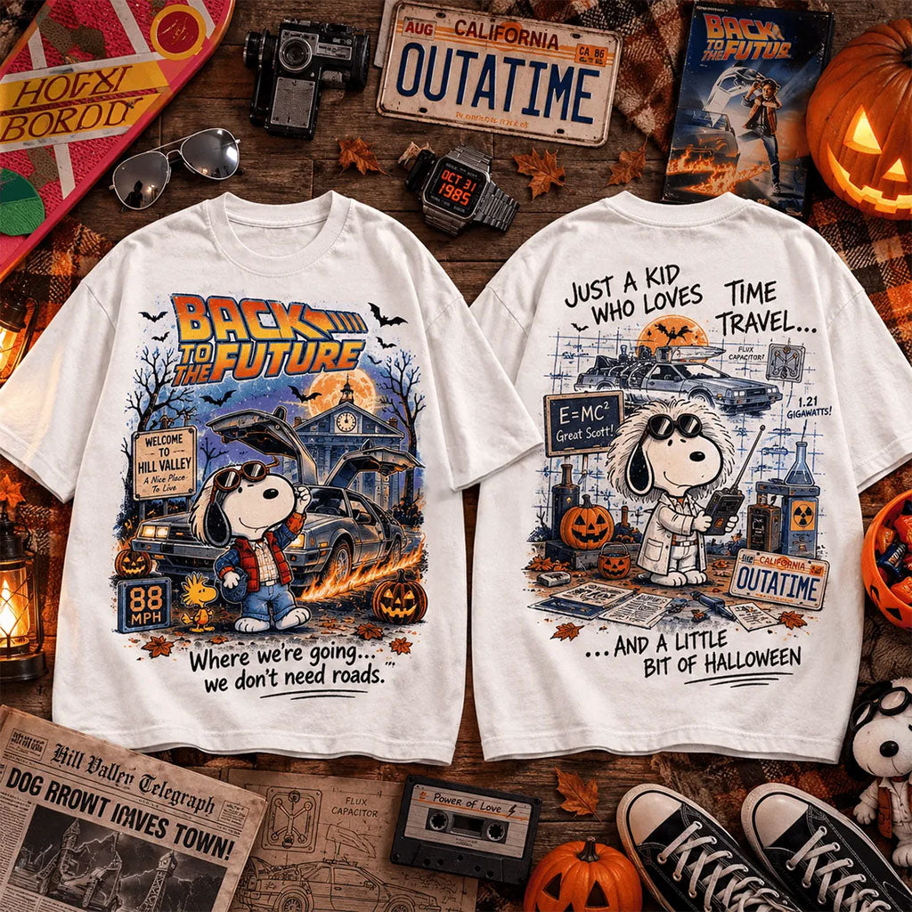 Snoopy Back To The Future Halloween T-Shirt Snoopy Merch Retro Gifts For Fans