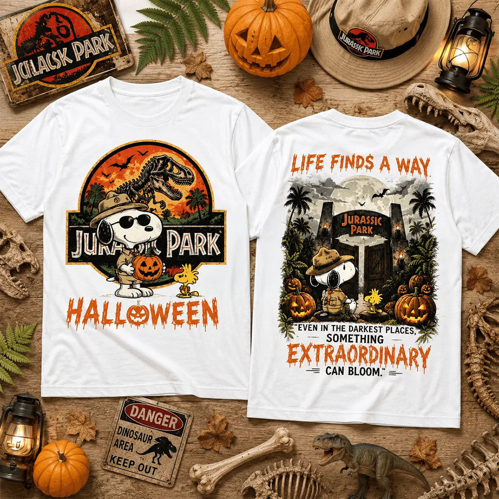 Snoopy X Jurassic Park Halloween White T-Shirt Jurassic Park Merch Gifts For My Brother