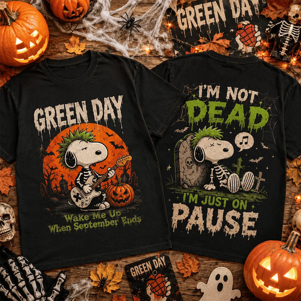 Green Day x Snoopy Halloween Black T-Shirt Green Day Merch I_m Not Dead T-Shirt Rock Fan Gifts