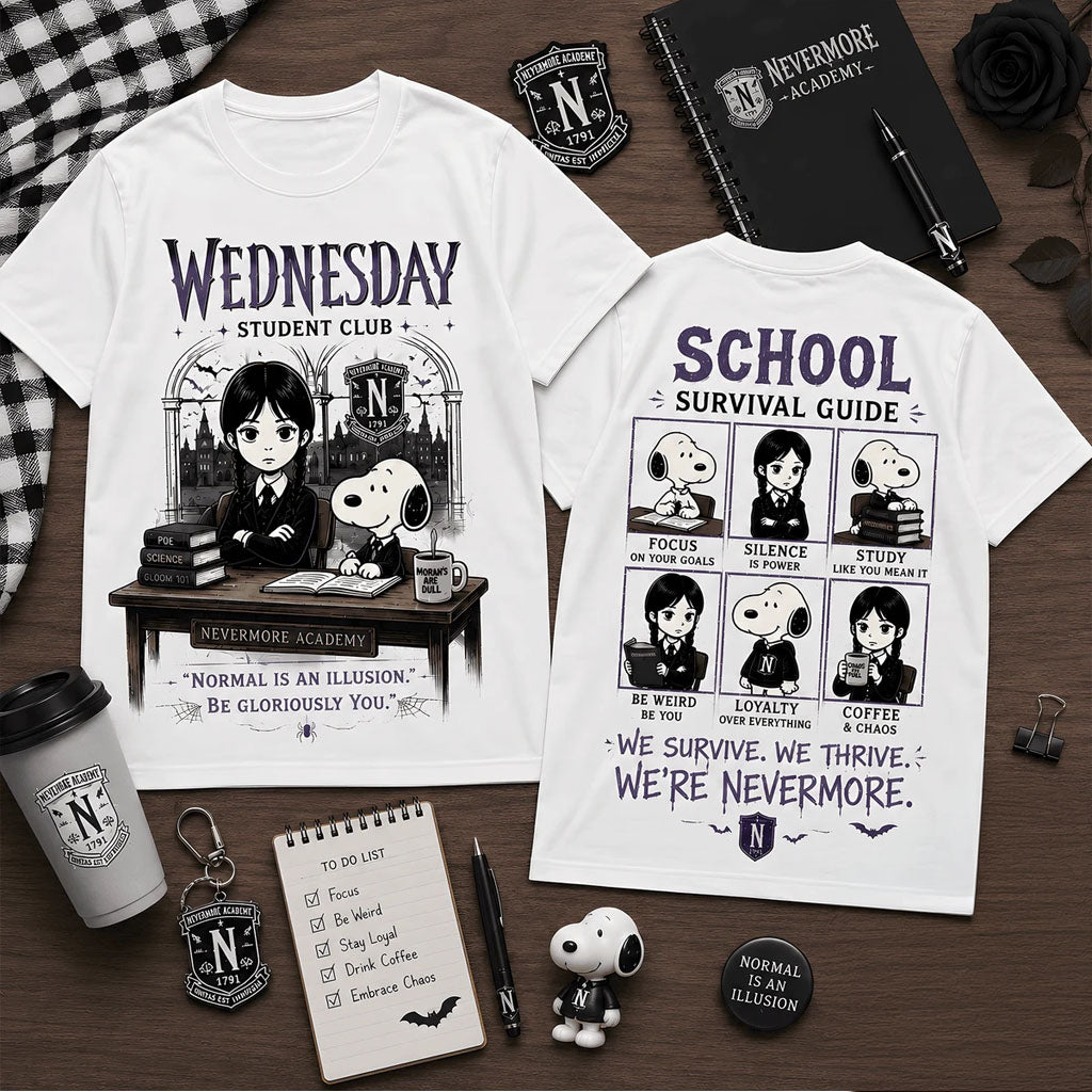 Wednesday Snoopy Nevermore Back To School T-Shirt Wednesday Addams Merch Best Gifts For Fans