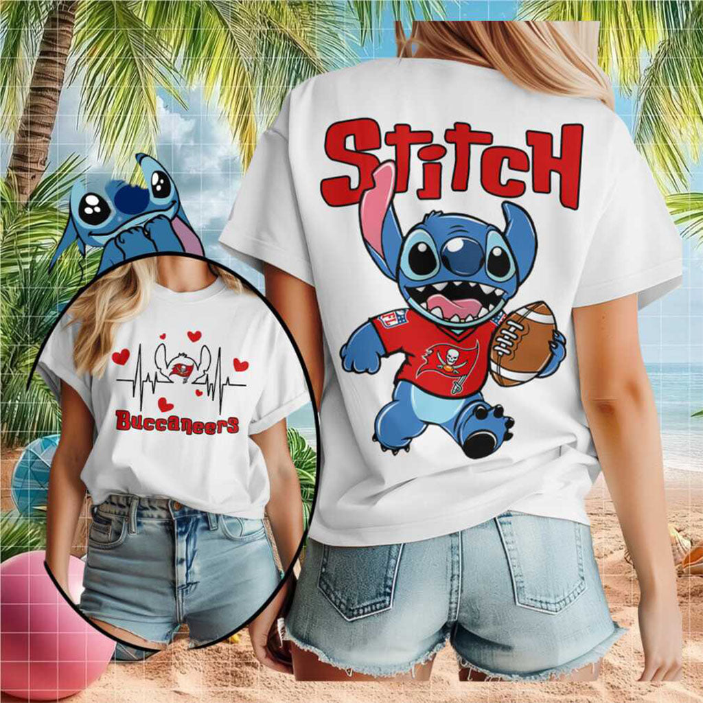 Tampa Bay Buccaneers Stitch Football Heartbeat T-Shirt Tampa Bay Buccaneers Merch Gift Ideas