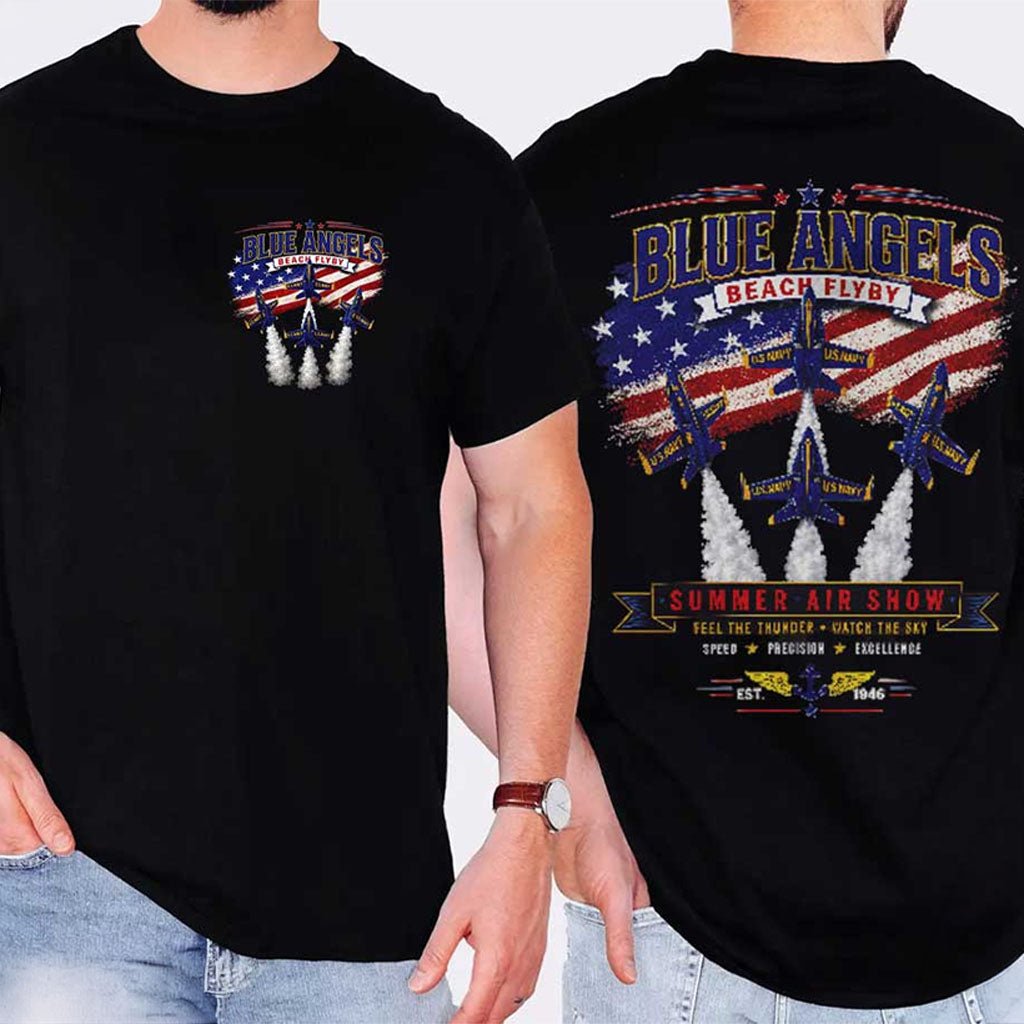 Blue Angels Beach Flyby Summer Air Show T-Shirt Birthday Gift For Dad