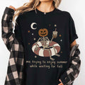 Me Trying To Enjoy Summer While Waiting For Fall T-Shirt Summerween Skeleton Shirt Best Gifts