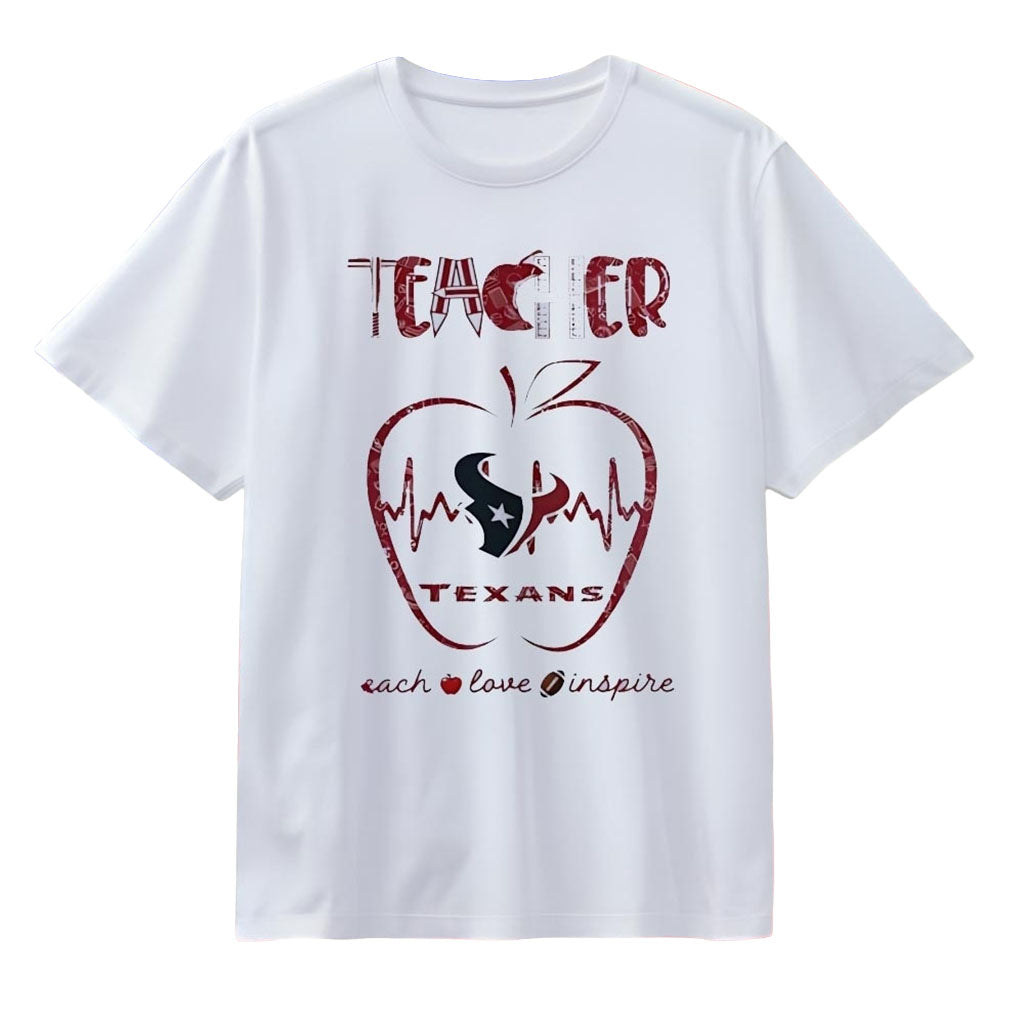 Houston Texans X Teacher Teach Love Inspire T-Shirt 2026 Houston Texans Merch Gifts For Fans