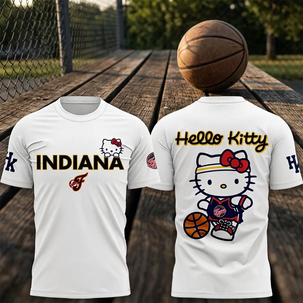 Indiana Fever X Hello Kitty White T-Shirt Game Day Tee Indiana Fever Merch Basketball Fan Gear