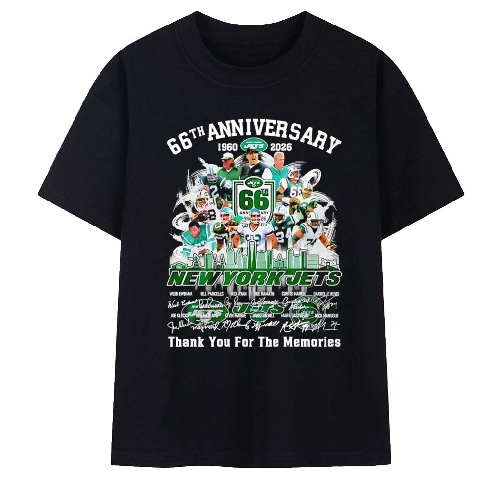 New York Jets 66th Anniversary Signature T-Shirt Thank You For The Memories Shirt NY Jets Merch