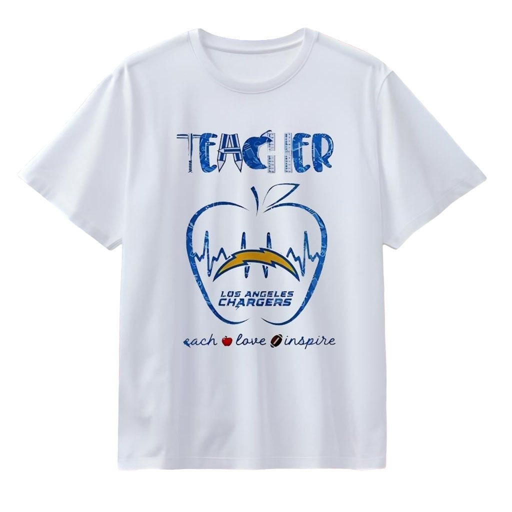 Los Angeles Chargers Teacher Teach Love Inspire T-Shirt LA Chargers Merch Gift For Teacher