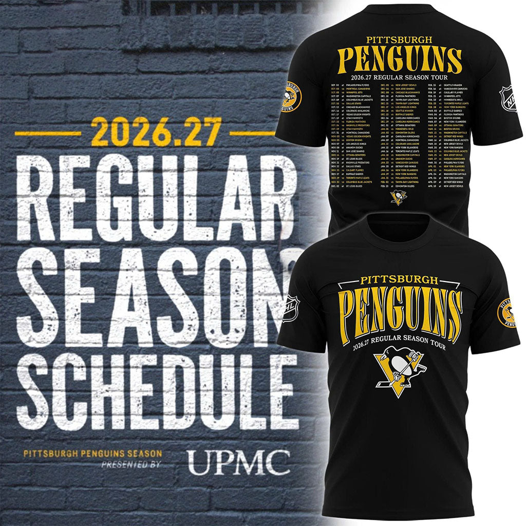 Pittsburgh Penguins Merch 2026 27 Regular Season Schedule T-Shirt  Hockey Fan Gear Black