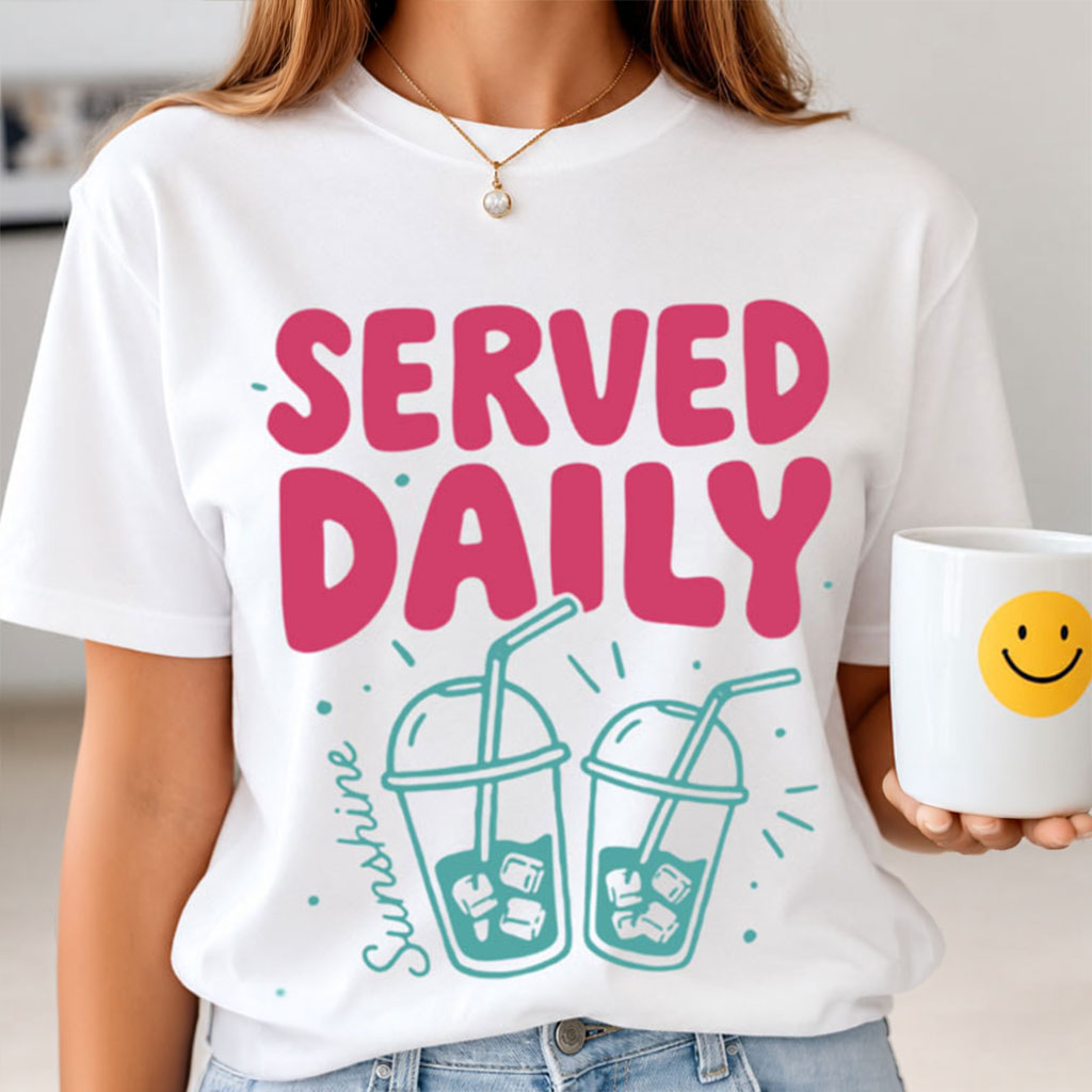 Served Daily Sunshine T-Shirt Summer Iced Coffee Lover Shirt Gift For Besties