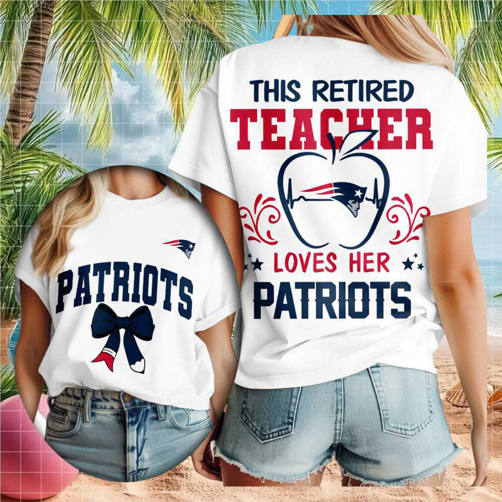 New England Patriots Retired Teacher Heartbeat Apple Shirt NE Patriots Merch For Teacher Gift