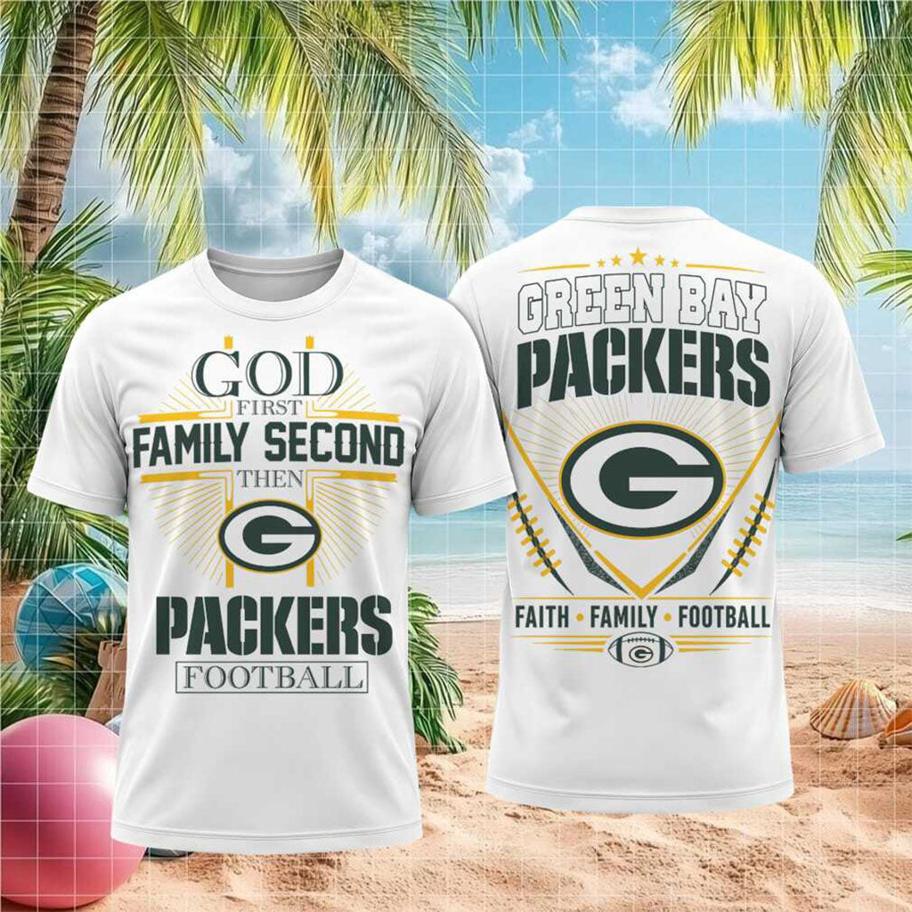 Green Bay Packers God First Family Second Faith Football Shirt Packers Merch Football Fan Gear