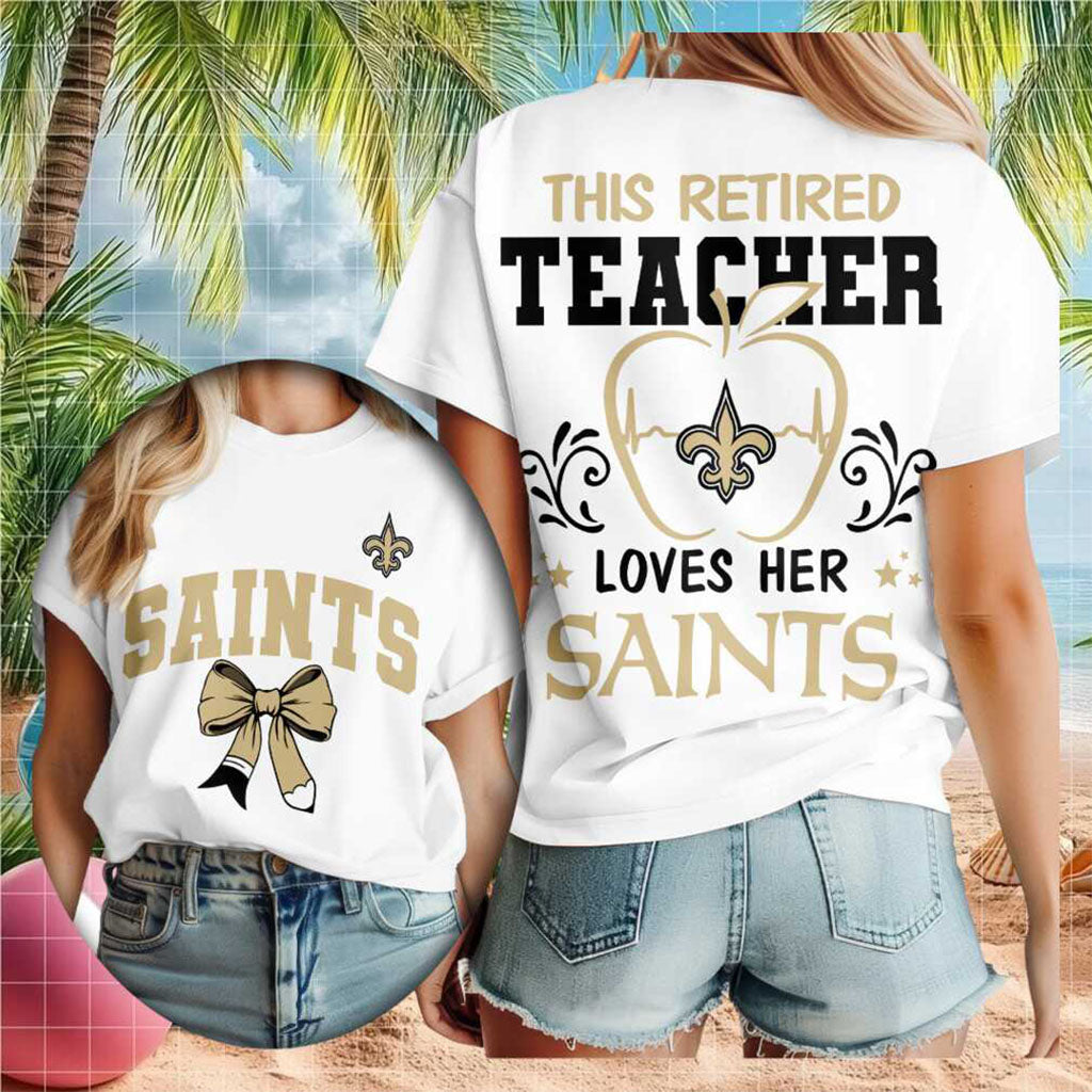 New Orleans Saints Retired Teacher Heartbeat Apple Shirt NO Saints Merch Teacher Presents