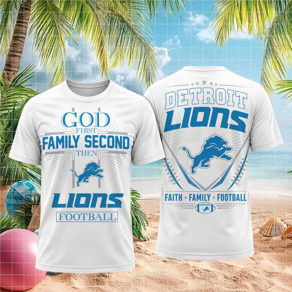 Detroit Lions God First Family Second Faith Football Shirt Detroit Lions Merch Religious Gifts