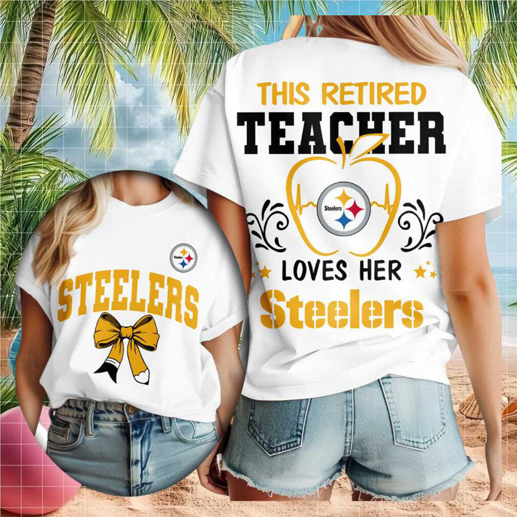 Pittsburgh Steelers Retired Teacher Heartbeat Apple Shirt Steelers Merch Teacher Gift Ideas