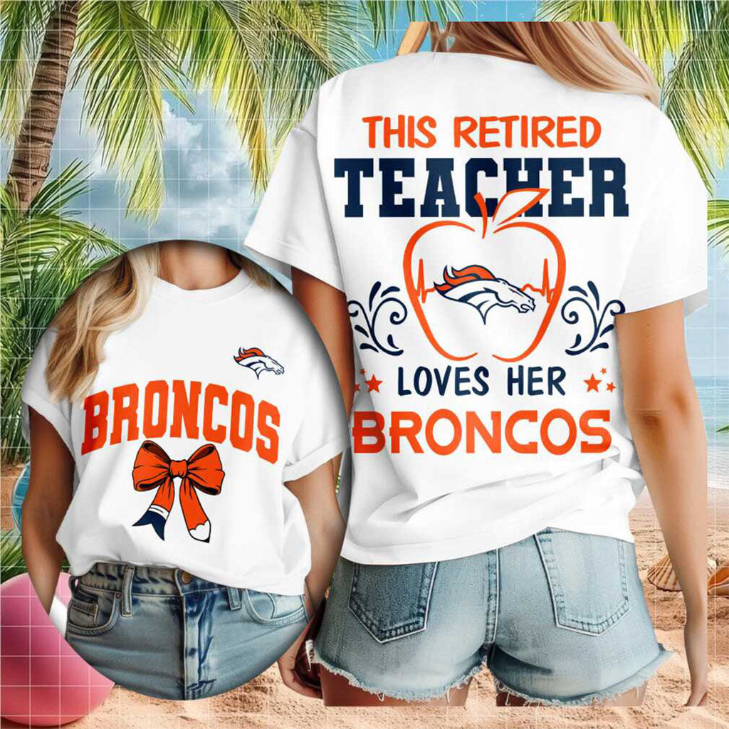 Denver Football Retired Teacher Heartbeat Apple Shirt Denver Broncos Merch Gift For Her