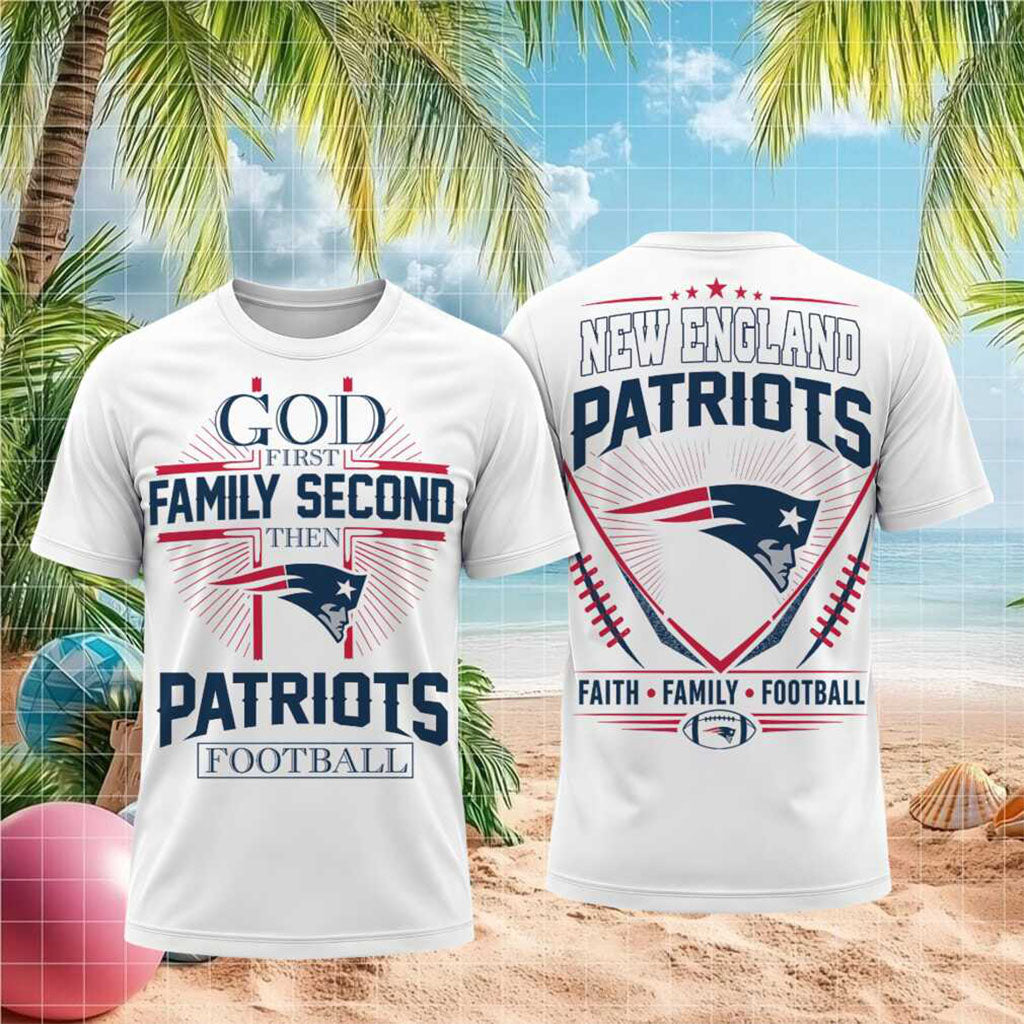 New England Patriots God First Family Second Faith Football Shirt NE Patriots Merch Fan Gifts